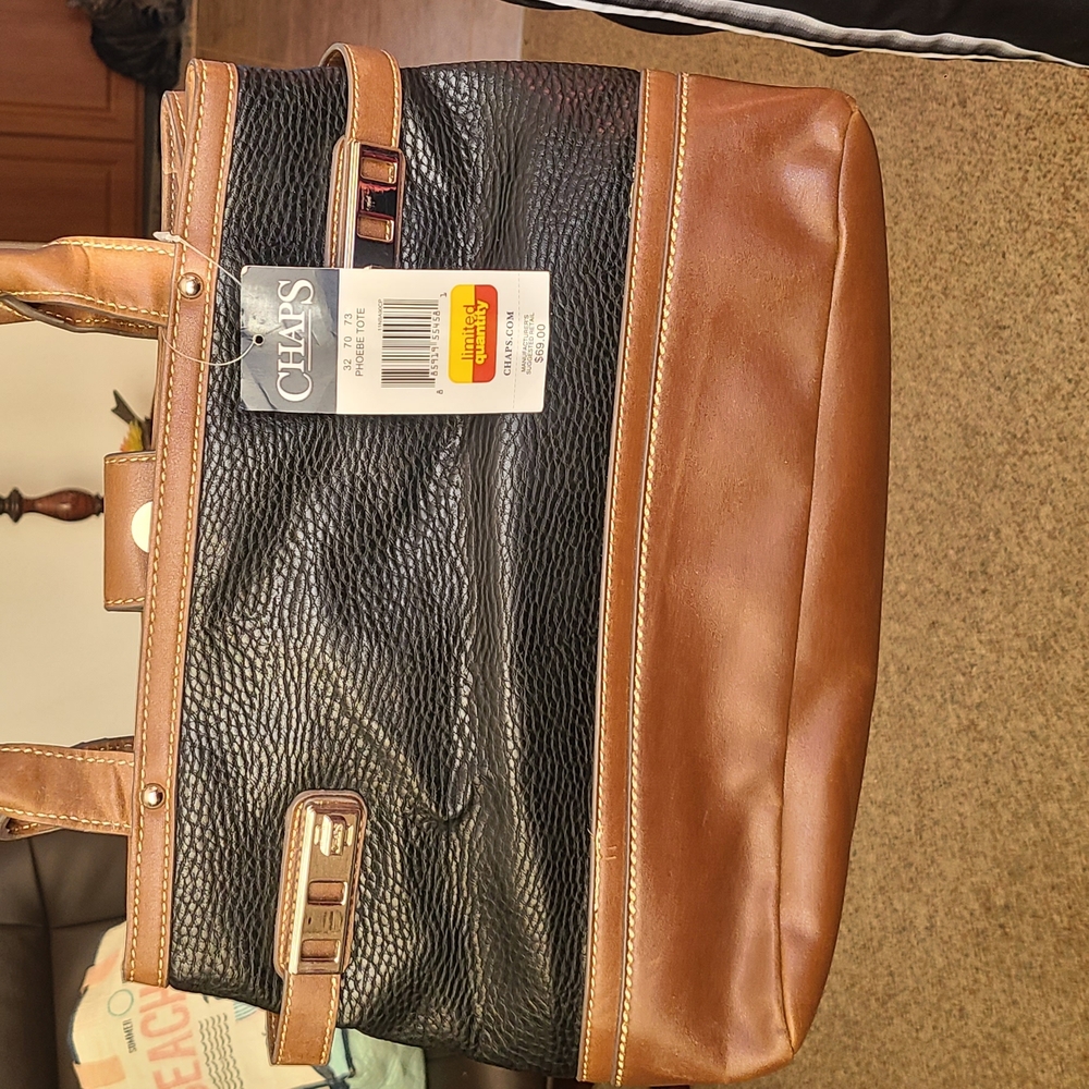 Chaps Black and Brown Leather Briefcase